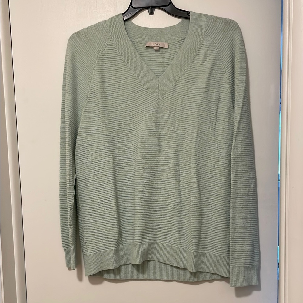 LOFT Mint Green Textured V-Neck Sweater